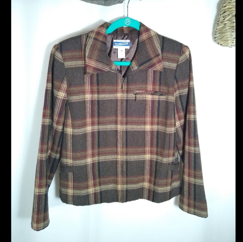 Vintage 90's Pendleton knockabouts brown plaid zip up woven wool jacket